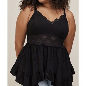 Torrid Babydoll Eyelet W/lace Detail Top - Size 00 -M/L - Black